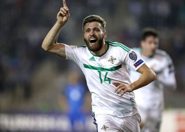 Northern Ireland's Stuart Dallas celebrates scoring against Azerbaijan