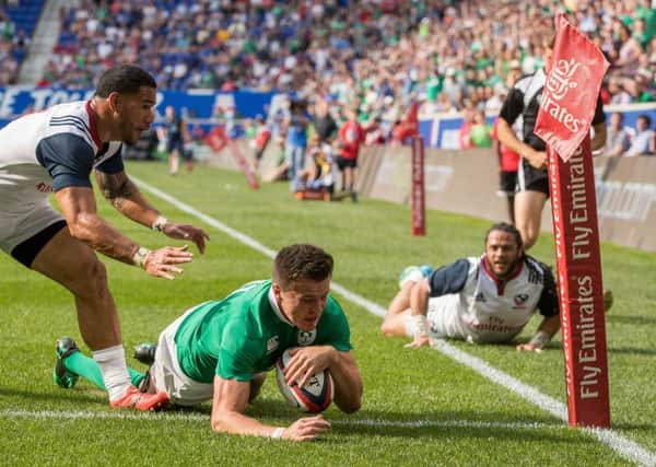 Ireland's Jacob Stockdale scores the second try of the game