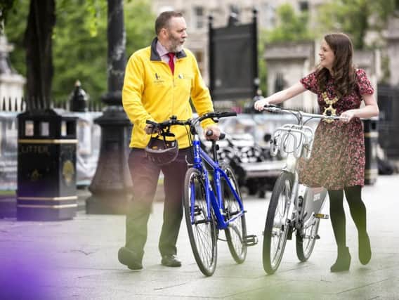 WHEEL-Y GOOD FUN Andrew Grieve, Head of the Department for Infrastructures Cycling Unit joins Lord Mayor of Belfast, Councillor Nuala McAllister to launch Bike Week 2017.
