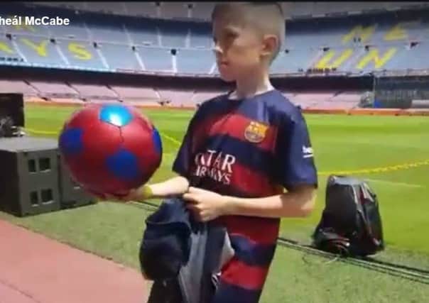 Lorcan McCabe, 11, netted at the Nou Camp. Image: Michael McCabe