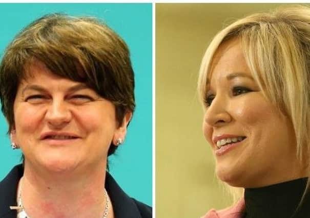 Arlene Foster (DUP) and Michelle O'Neill (SF). The two governments cultivated the DUP and Sinn Fein, at the expense of the centre ground