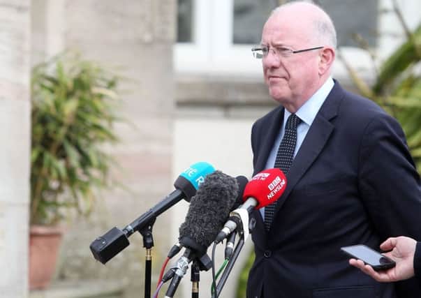 Irish foreign affairs minister Charlie Flanagan back at Stormont Castle again on Monday, where he is seen pictured speaking to the press on his visit to meet local Northern Ireland parties. Picture by Jonathan Porter/PressEye.com