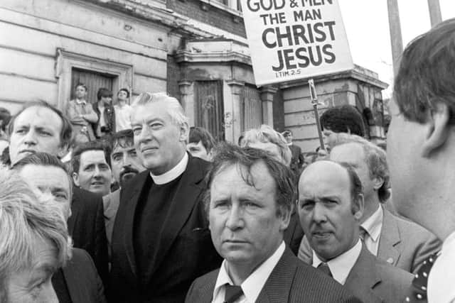 The Reverend Ian Paisley, seen here at an anti Papal visit protest in Scotland in 1982, also lost a battle that year to 'Save Ulster from Sodomy' when homosexuality was decriminalised in Northern Ireland, as a result of Jeff Dudgeon's legal case in victory Strasbourg. Photo: PA Wire