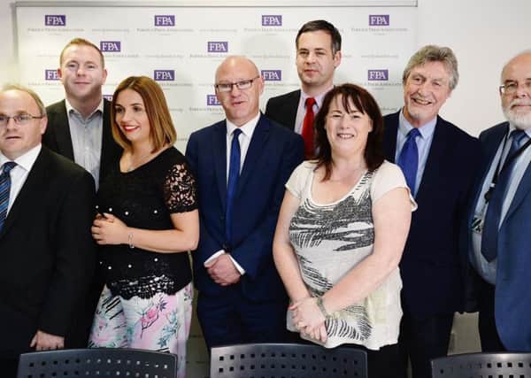 (Left-right) Sinn Fein's newly-elected MPs Barry McElduff, Chris Hazzard, Elisha McCallion, Paul Maskey, Pearse Doharty TD, Michelle Gildernew, Mickey Brady and Francie Molloy during a press conference in Westminster, central London on Tuesday June 13, 2017. Pic: John Stillwell/PA Wire