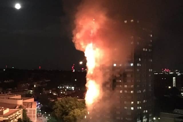 Picture taken with permission from the Twitter feed of Natalie_Oxford showing fire engulfing the 27-storey Grenfell Tower in west London