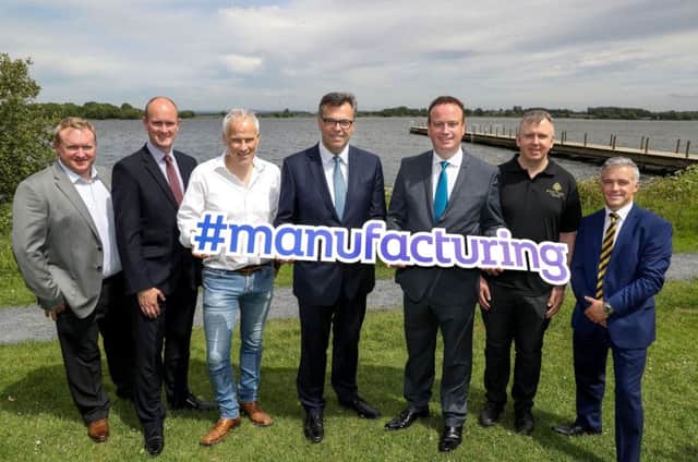 Alastair Hamilton and Stephen Kelly, centre, with, from left, David Nicholl, NC Engineering, Alan Stewart, Marcon Fit-Out, Dave Smith, Principal Cooling, Joe McGirr, BoatYard Distillery, Ross Armstrong, Armstrong Medical
