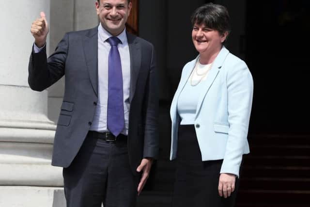 Taoiseach Leo Varadkar welcomes DUP leader Arlene Foster to Government Buildings in Dublin.