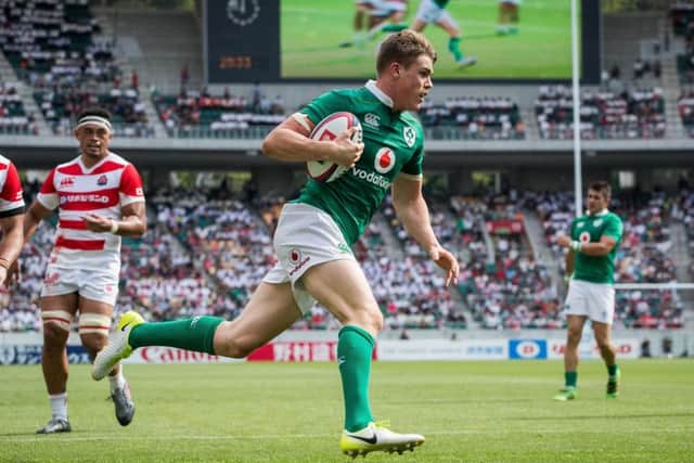 Ireland's Garry Ringrose scores their sixth try of the game