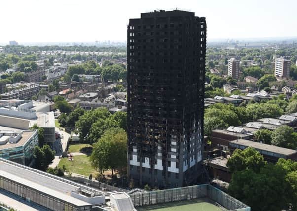 The charred shell of Grenfell Tower in London