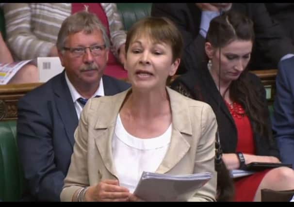 Caroline Lucas attacking the DUP in Parliament on Wednesday