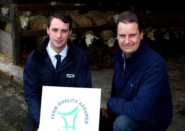 LMC's Daryl McLaughlin (left) discussing the importance of FQAS certification for sheep producers with Greyabbey flockowner John Martin
