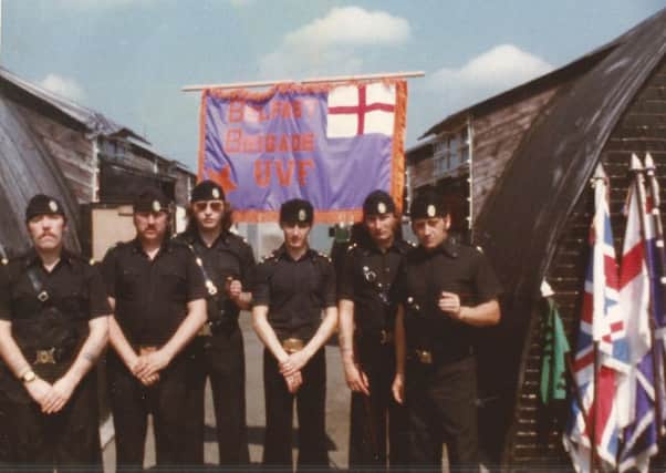 Representatives of the UVF's Belfast Brigade pictured inside Long Kesh in the late 1970s. From left, Frankie Curry, Joe Bennet, Trevor King, Jackie Mahood, Billy Hutchinson and Billy Mitchell. Picture courtesy of The Billy Mitchell Legacy Project