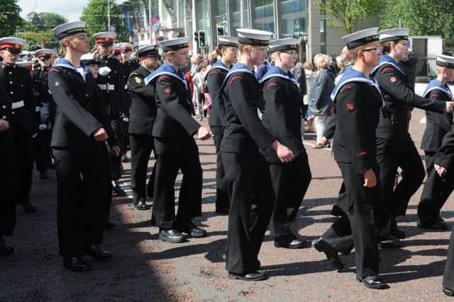 Sea Cadets stepping out on parade at the Armed Forces Day in Bangor