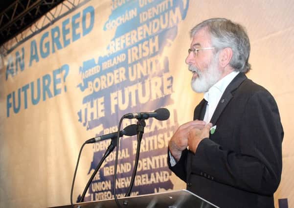 Sinn Fein president Gerry Adams speaks at the Waterfront Hall conference on Irish unity