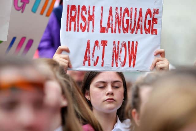 Protestors calling for an Irish language act