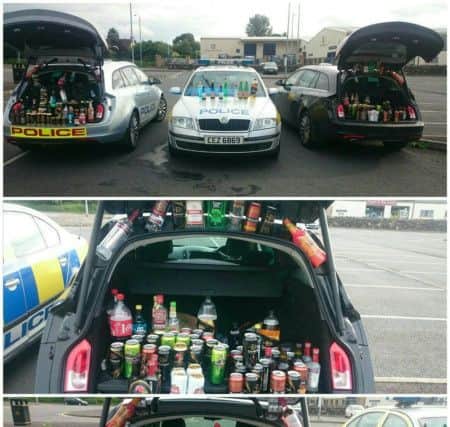 Police display some of the alcohol seized during Operation Snapper.