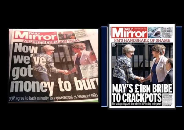 The Daily Mirror's contrasting front pages from Tuesday's editions in Northern Ireland and GB