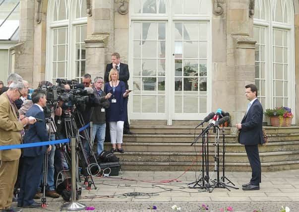 Secretary of State for Northern Ireland James Brokenshire talks to the press at Stormont Castle during talks. 

Picture by Jonathan Porter/PressEye.com