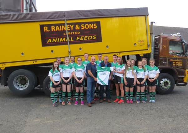 Members of Ahoghill YFC showing off their new football kits with R Rainey and Sons who kindly sponsored the kits