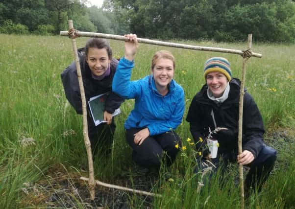 Ulster Wildlife's Grassland Engagement Manager Dr Eva Fernandez (first left) with colleagues Rebecca Hunter and Claire McMorrow. Picture: Ulster Wildlife