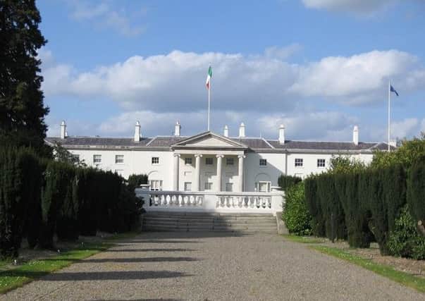 Ãras an UachtarÃ¡in, residence of the Irish president, where the former president Mary McAleese invited membes of the Orange Order to a garden party on July 12
