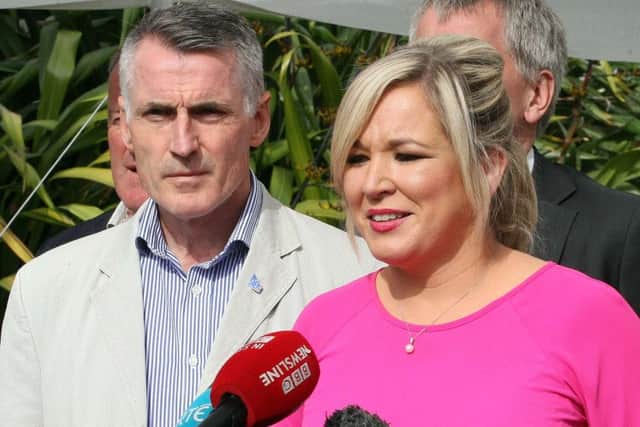 Michelle ONeill, leader of Sinn Fein, with Declan Kearney