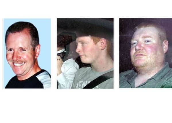 PSNI constable Stephen Caroll, left, and the dissident republicans who murdered him in 2009, John Paul Wooton and Brendan McConville. Their initial sentences were appealed by the Director of Public Prosecutions Barra McGrory for leniency.