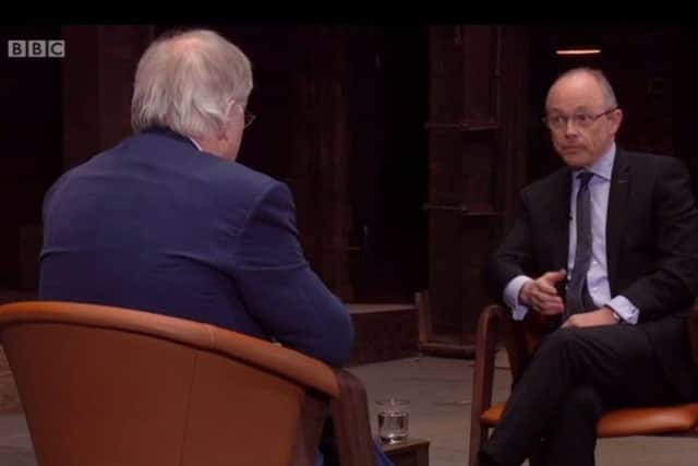 Eamonn Mallie talking to Barra McGrory in Irish on a recent BBC programme