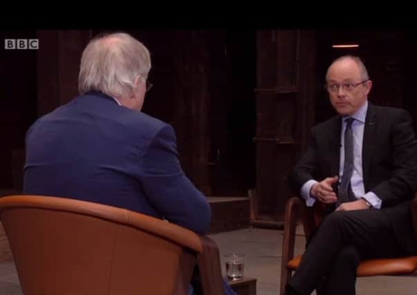 Eamonn Mallie talking to Barra McGrory in Irish on a recent BBC programme