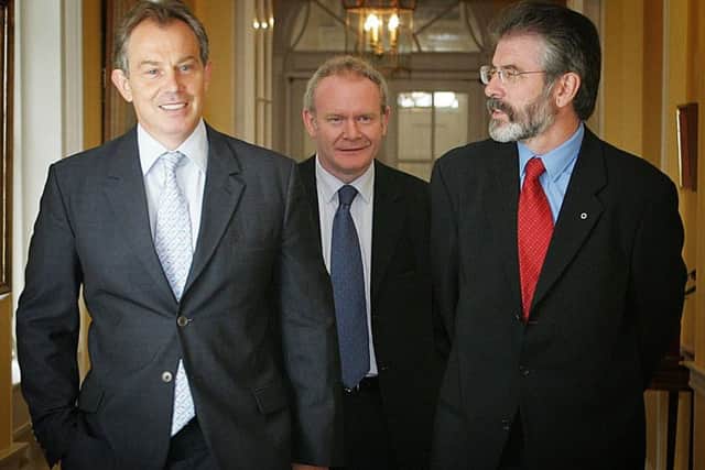 Prime Minister Tony Blair (left) meeting Sinn Fein leader Gerry Adams (right), and chief negotiator Martin McGuinness in 10 Downing Street in 2005. The fate of the RUC was one of the dirty deals with the IRA, says William Matchett. Photo: Richard Pohle/PA Wire
