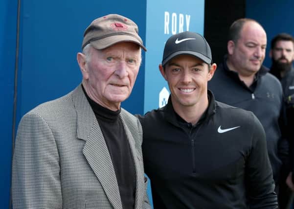 Rory Mcliroy meets with Harry Gregg at the Dubai Duty Free Irish Open Hosted by the Rory Foundation Invitational Pro-Am at Portstewart Golf Club.

Picture by Matt Mackey / presseye.com