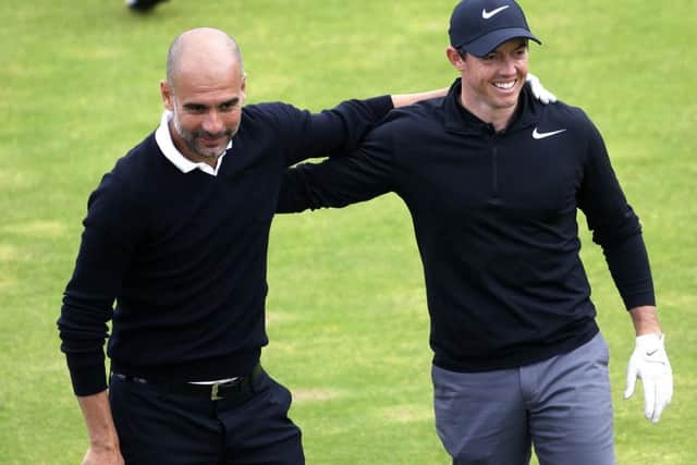 Rory McIlroy and Pep Guardiola during the Irish Open Pro-AM