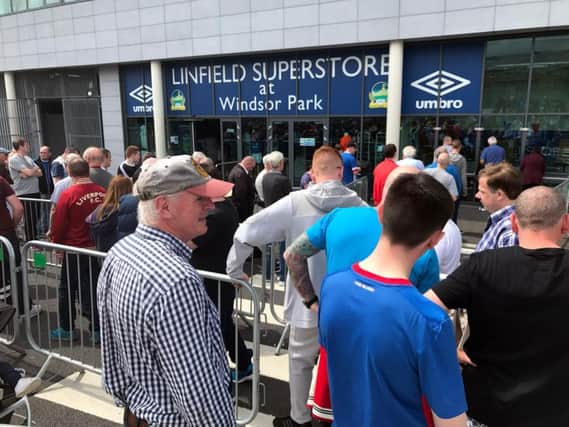 Linfield fans queue outside Windsor Park