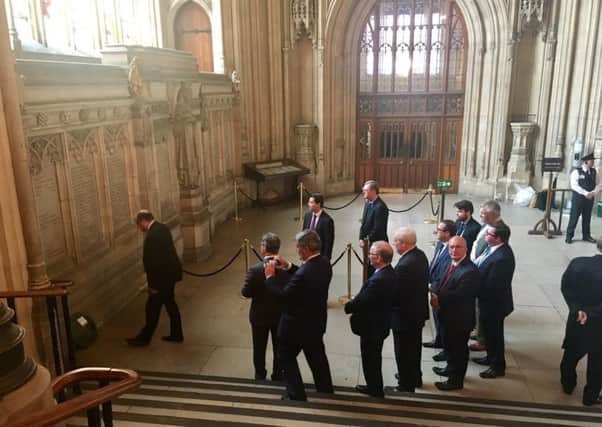 MPs including Jeffrey Donaldson and James Brokenshire at a commemoration on July 6 2017 in Westminster for William Redmond MP, the Irish nationalist who was killed in the Great War on June 7 1917