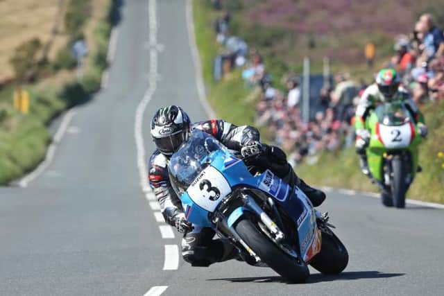Michael Dunlop in action at the Classic TT in 2016 on the Team Classic Suzuki XR69 at Creg-ny-Baa.