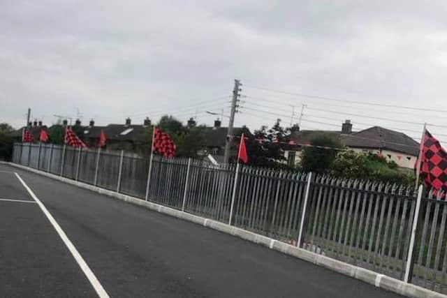 A number of flags were stolen from outside Clann na Banna GAA club on Scarva Road. This picture was posted on the club's Facebook page.