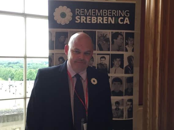 Chairman of the Community Relations Council Peter Osborne at Stormont who has warned against sliding into the hatred of the past in Northern Ireland, as he commemorating 22 years since the slaughter of more than 8,000 Muslim men and boys by Bosnian Serb forces in the Balkan town of Srebrenica.
