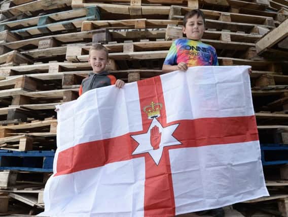 Tyler Quinn (right) and Thomas Corry (left) at the Ballymacash bonfire