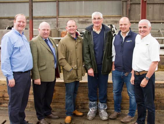 Pictured at the Holstein Celebration are from left: Richard Jones, chief executive, Holstein UK; Padraig O'Kane, Trioliet, sponsor; host Alan Wallace, Antrim; David Perry, president, Holstein UK; Gavin Connaughty and Sean Reid, Cookstown Dairy Services, sponsor. Picture: David Devennie Photography