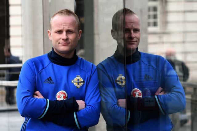 Loyalist activist Jamie Bryson pictured near the City Hall and News Letter offices.
Pic Colm Lenaghan/ Pacemaker