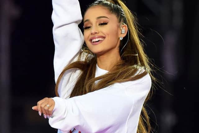 Ariana Grande performing at the One Love Manchester concert