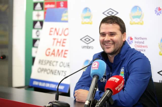 Linfield Manager David Healy pictured at the Linfield press conference at Windsor Park in Belfast ahead of their game with Celtic.  Photo by Kelvin Boyes / Press Eye.