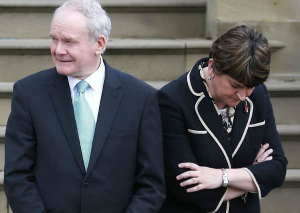 Martin McGuinness and Arlene Foster in November last year, around two months before Mr McGuinness quit as deputy first minister