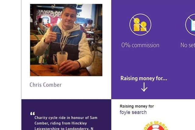 Screenshot of the 'Ride for Sam' fundraising page
