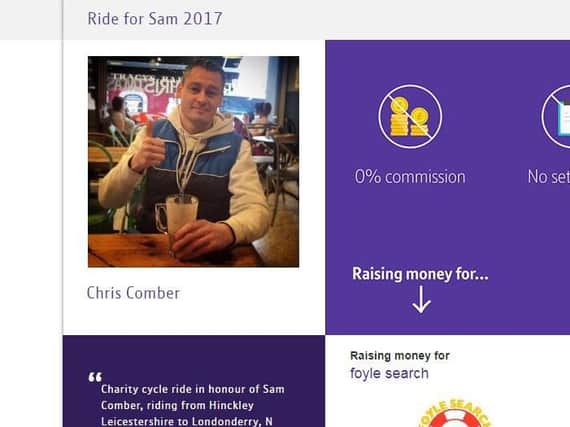 Screenshot of the 'Ride for Sam' fundraising page