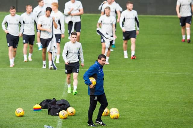 Linfield manager David Healy with the players at training