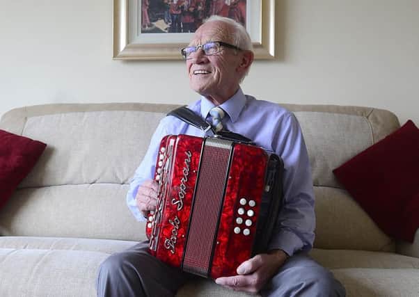 Billy Cummings is a founder member of Albertbridge Accordion Band and still an active member after 60 years