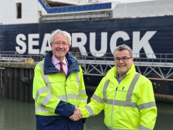 Warrenpoint Harbour CEO Peter Conway with Seatruck chief executive  Alistair Eagles