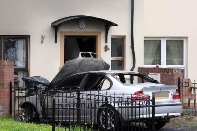 The car that was damaged by fire in Dove Gardens on Tuesday morning. (Photo: Presseye)