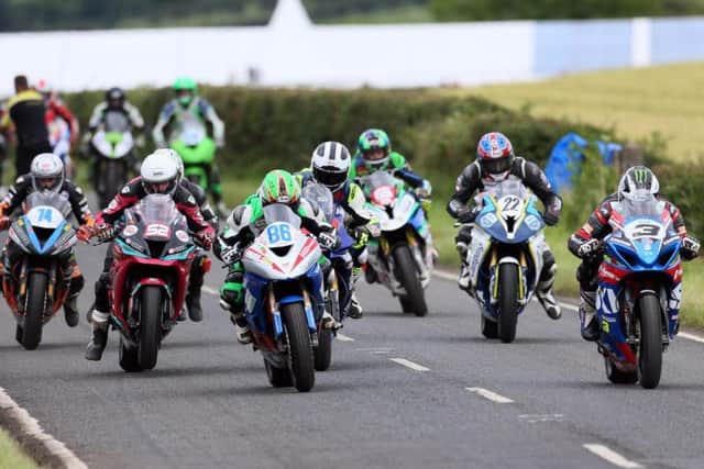 The start of the Open Superbike race at Armoy on Saturday, which was won by Michael Dunlop (3) on the Bennetts Suzuki.
